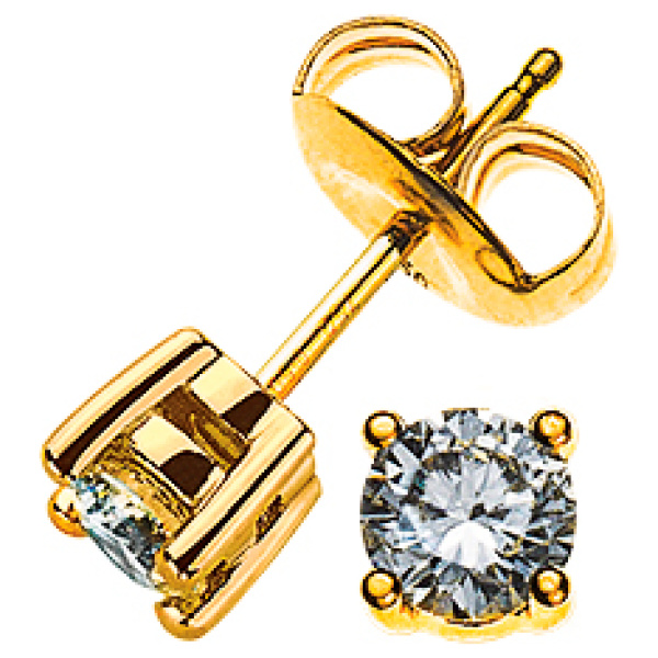 Solitär Ohrstecker 4-Griff-Fassung Gelbgold 750 0.34ct.
