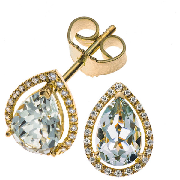 Ohrringe Gelbgold 750 mit 2 grünen Amethysttropfen 2.48ct. und