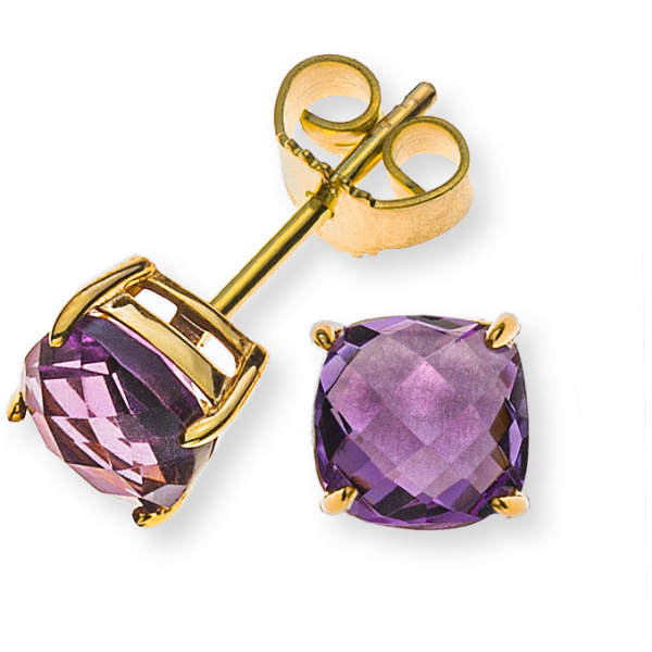 Ohrstecker Gelbgold 375 poliert mit total 2 Amethysten 6x6mm