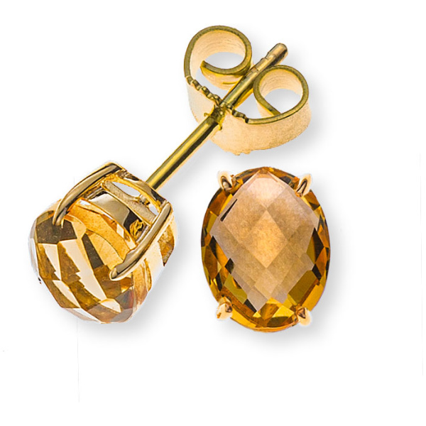 Ohrstecker Gelbgold 375 poliert mit total 2x Citrin oval 8x6mm