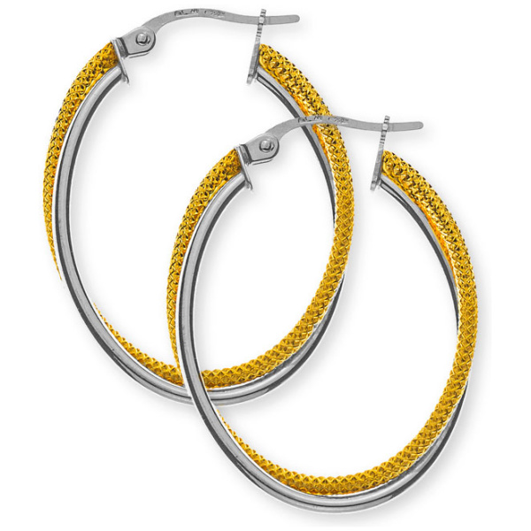 Kreolen oval Bicolor (Gelb-/Weissgold) 750, Runddraht 22x28x3mm,