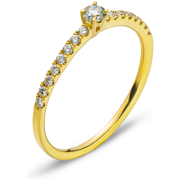 Ring Gelbgold 750 16 Brillanten H SI Total 0.22ct. & 1 Brillant H SI 0.25ct.