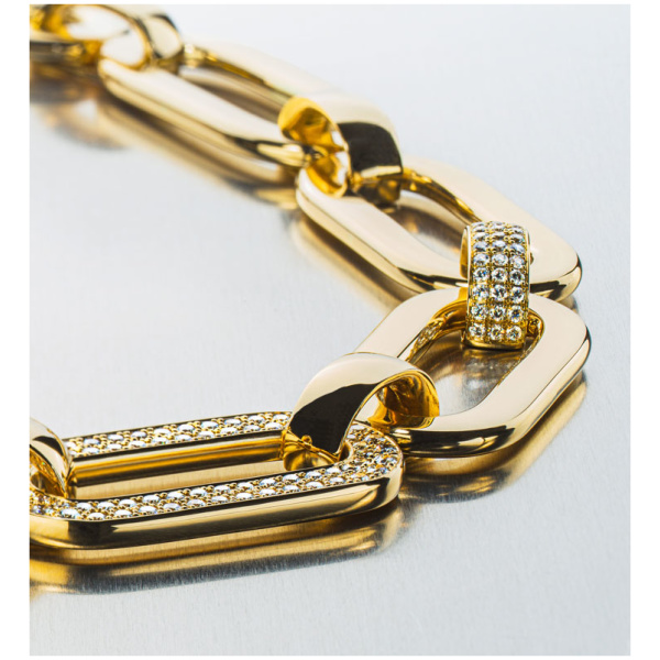 Collier Gelbgold 750 Handarbeit 45cm, poliert, mit 2 ausgefassten