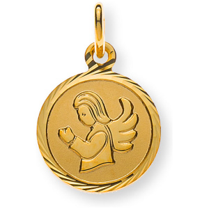 Medaille Engel Gelbgold 750 10mm gesandelt mit Fantasieschliff-Rand