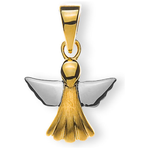 Medaille Engel Gelbgold 750 10mm gesandelt Flügel rhodiniert