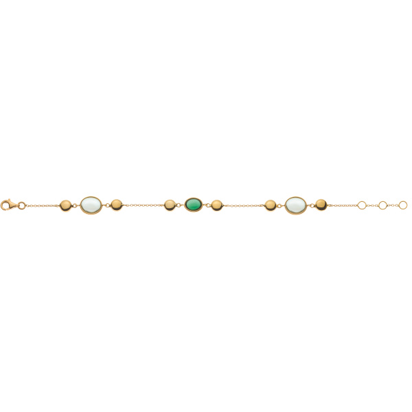 Bracelet Gelbgold 750 19cm mit 2 grünen ovalen Amethysten & 1 Turmalin Cabochon