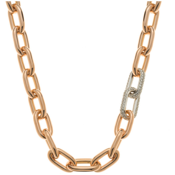 Collier Ankermuster Rotgold 750 poliert 46cm mit 2 gefassten Elementen WG 750