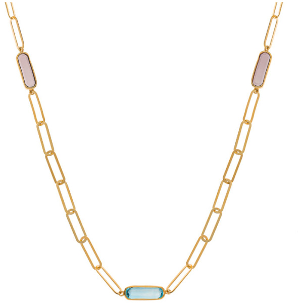Ankercollier 4x12mm Gelbgold 750, mit Amethyst, Blautopas & Rauchquartz 45cm