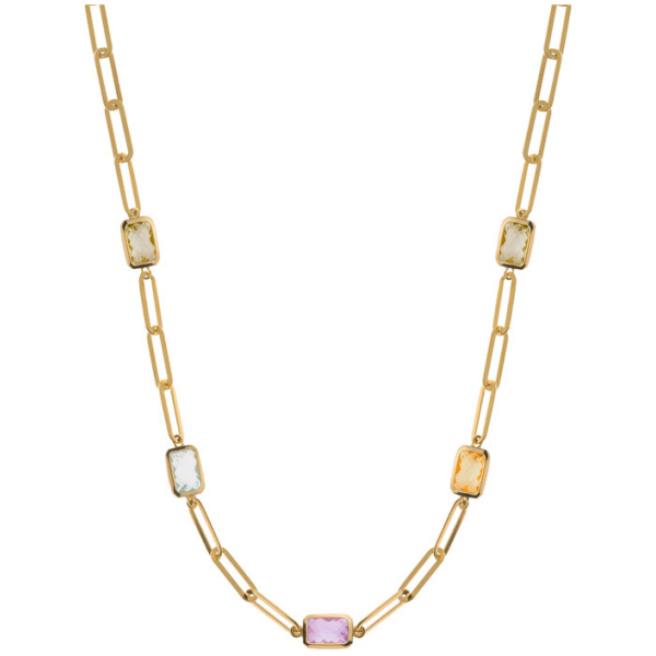 Collier Gelbgold 750, mit Farbsteine und längliche Kettenglieder, 45cm