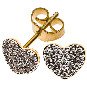 Pavé-Ohrstecker Herzform Gelbgold 750, 36 Brillanten 0.13ct.
