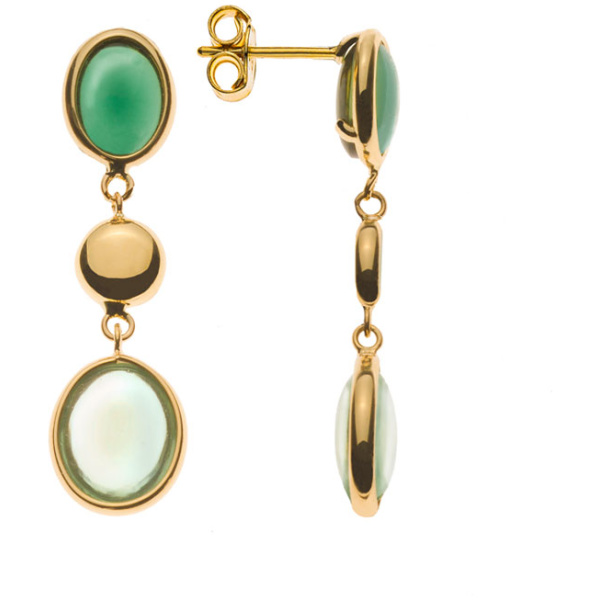 Ohrhänger Gelbgold 750 mit 1 grünem ovalen Amethysten & 1 Turmalin Cabochon
