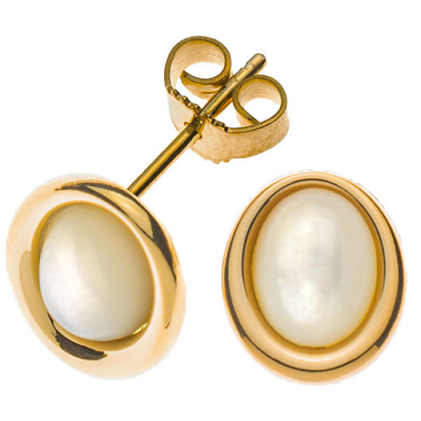 Ohrstecker Gelbgold 750, mit Perlmutt Elementen. ovale Form