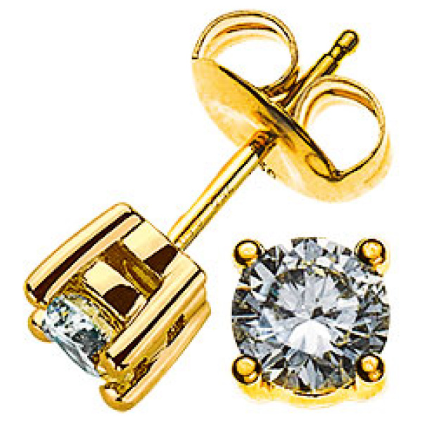 Solitär Ohrstecker 4-Griff-Fassung Gelbgold 750 0.75ct.