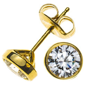 Solitär Ohrstecker Zargen-Fassung Gelbgold 750 0.75ct.