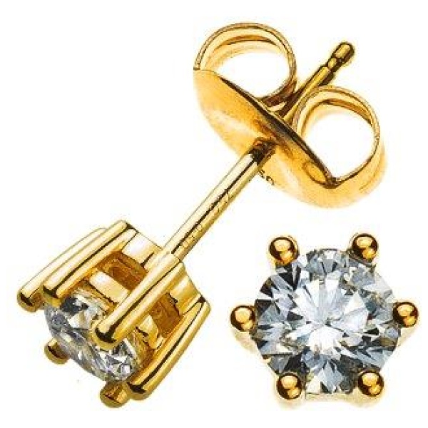 Solitär Ohrstecker 6-Griff-Fassung Gelbgold 750 0.75ct.