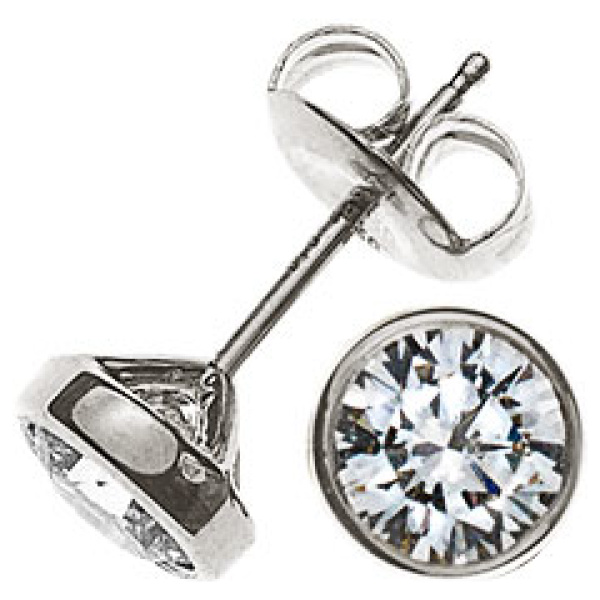 Solitär Ohrstecker Zargen-Fassung Weissgold 750 0.75ct.