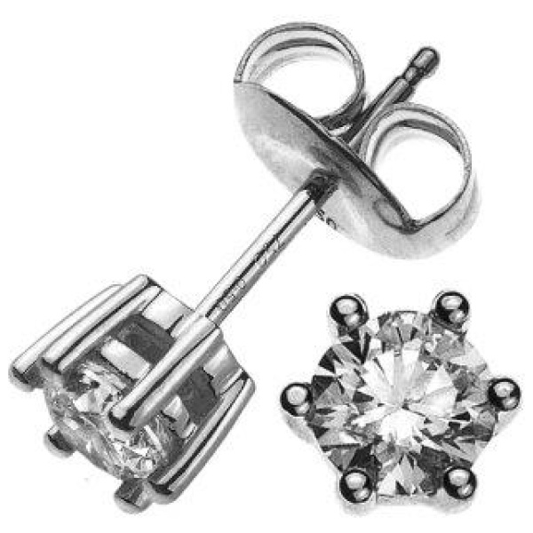 Solitär Ohrstecker 6-Griff-Fassung Weissgold 750 0.75ct.