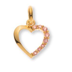 Anhänger Herz poliert offen Gelbgold 375 mit pink Zirkonias