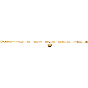 Bracelet Anker oval Gelbgold 375, 19cm mit 4 Perlrmutt Elementen & Herzanhänger