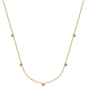Collier Gelbgold 750, 45cm mit 5 integrierten Herzanhängern pavé
