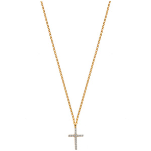 Collier Anker Gelbgold 375, mit Kreuz-Anhänger  mit Zirkonias