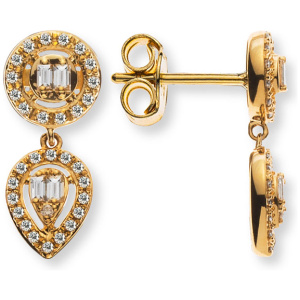 Ohrhänger Gelbgold 750 mit rundem Stecker und tropfenförmigem Anhänger