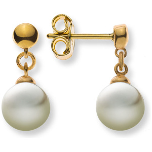 Ohrstecker Gelbgold 375 poliert mit 2 Perlen 6.5-7mm, 13.5x6.8mm