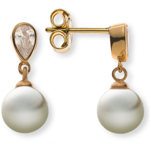 Ohrstecker Gelbgold 375 mit 2 Zirkoniatropfen & Perlen 6.5-7mm, 16.3x6.7mm