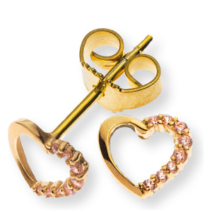 Ohrstecker Herz offen Gelbgold 375 mit pink Zirkonias