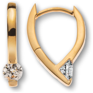 Kreolen oval mit Scharnier Gelbgold 375, mit 2 weissen Zirkonias