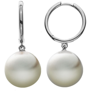 Scharnier-Kreolen Weissgold 750, mit weissen Perlen