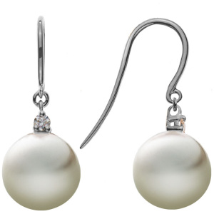Ohrhänger Weissgold 750, mit weissen Perlen und 2 Brillanten 0.05ct. H SI